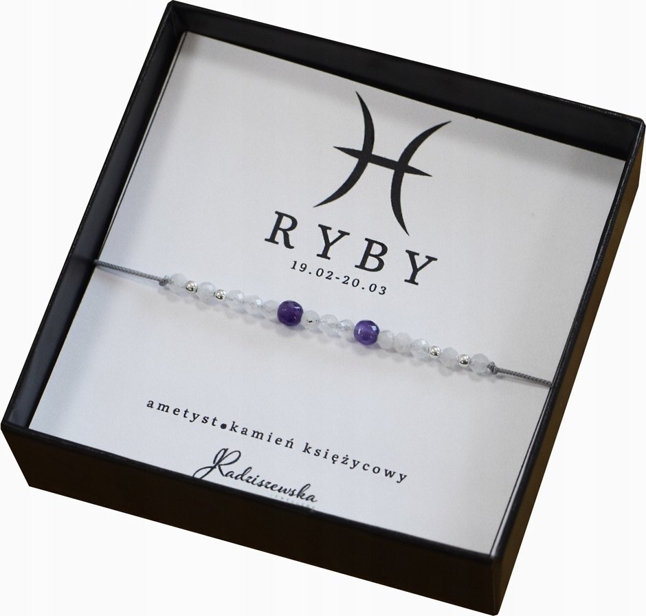 Radziszewska Jewellery Bransoletka z Kamieni Naturalnych RYBY Zodiak Ametyst Kamień Księżycowy