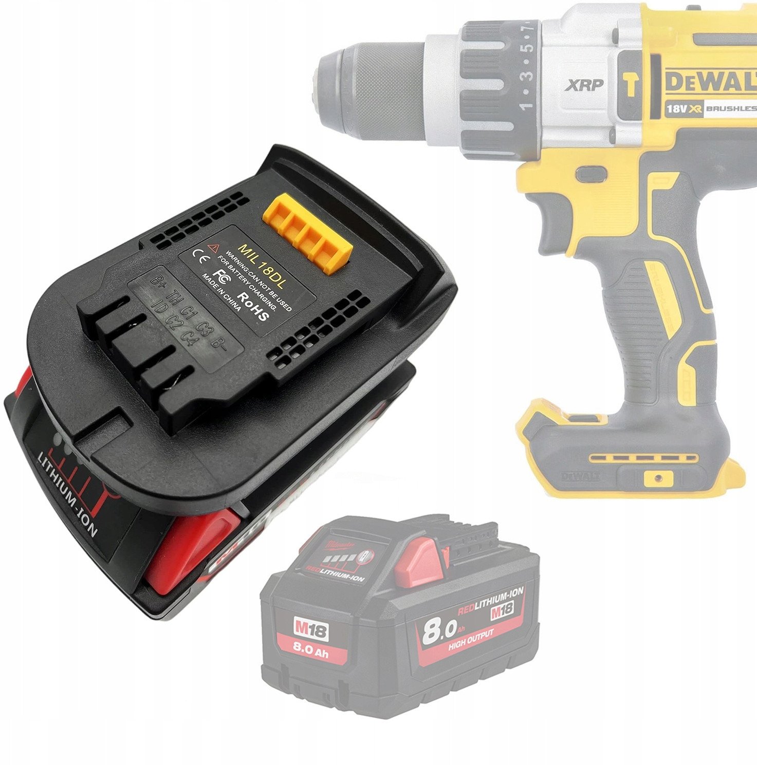 ADAPTER AKUMULATORA KONWERTER PRZEJSCIÓWKA MILWAUKEE 18V 20V DO DEWALT M18