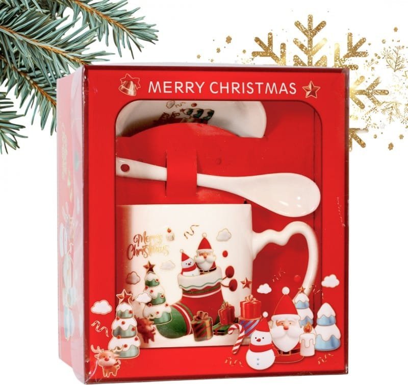 KUBEK ŚWIĄTECZNY - zestaw w pudełku ze spodkiem i łyżeczką 400 ml KB20WZ4