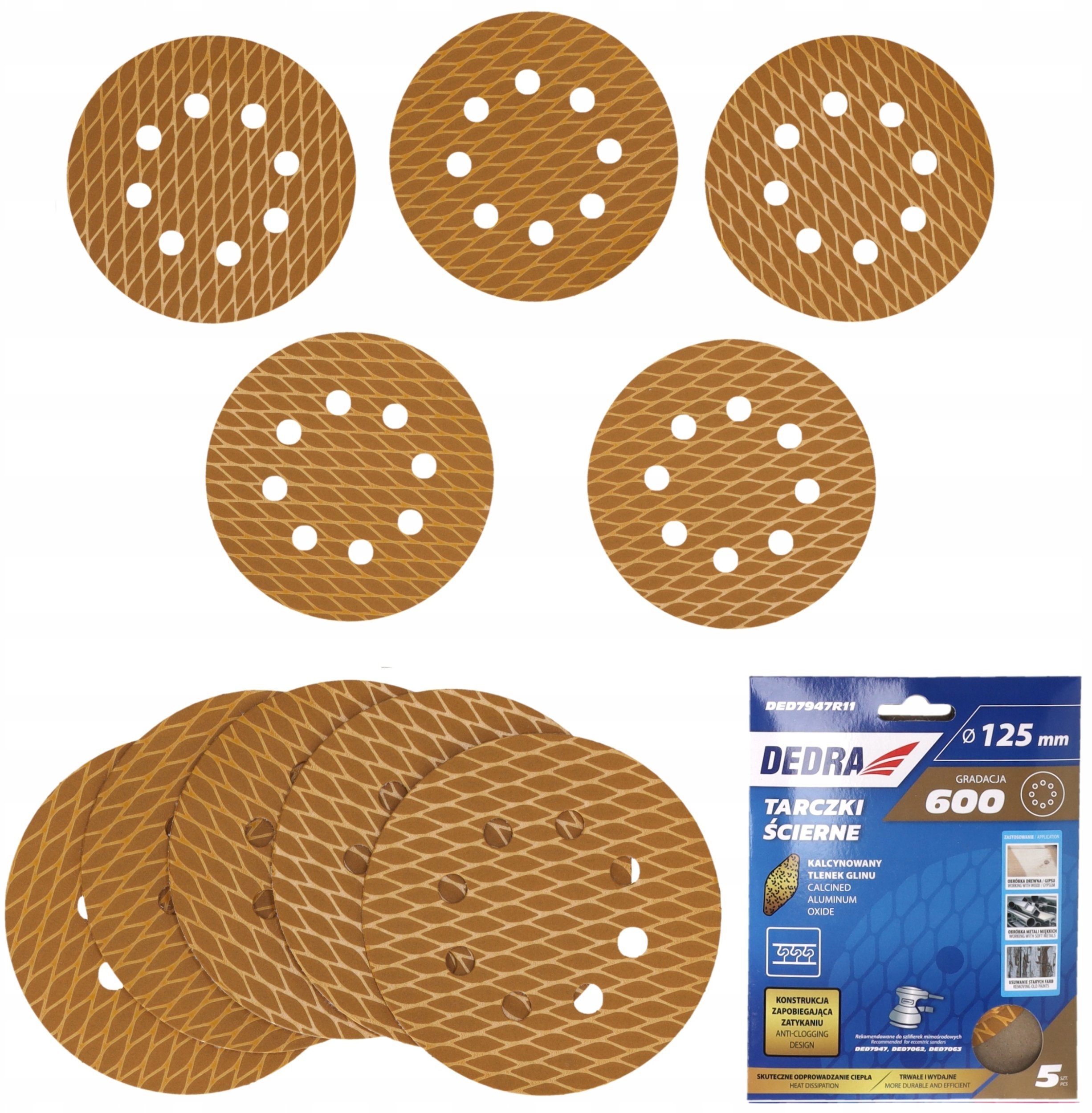 Tarczki ścierne Anti-clog 125mm, #600, rzep, zestaw 5szt