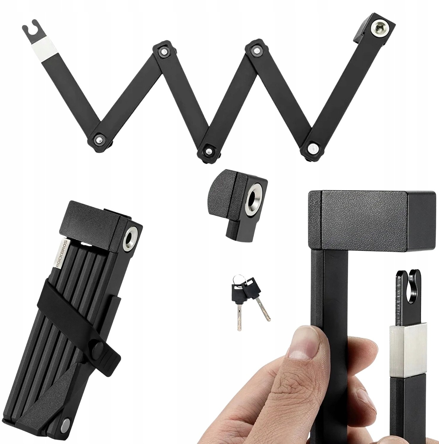 Zapięcie rowerowe Rockbros 32140003001 na klucz z uchwytem składane 88cm - czarne