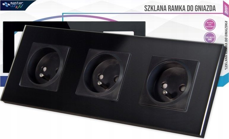 Masterled Gniazdo 230V/16A z ramką potrójne szklane białe lub czarne Gniazdo 230V/16A z ramką potrójne szklane białe lub czarne