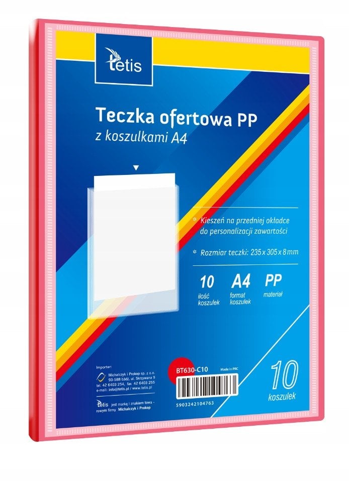 Teczka ofertowa A4 PP + 10 koszulek czerwona BT630-C10 tetis