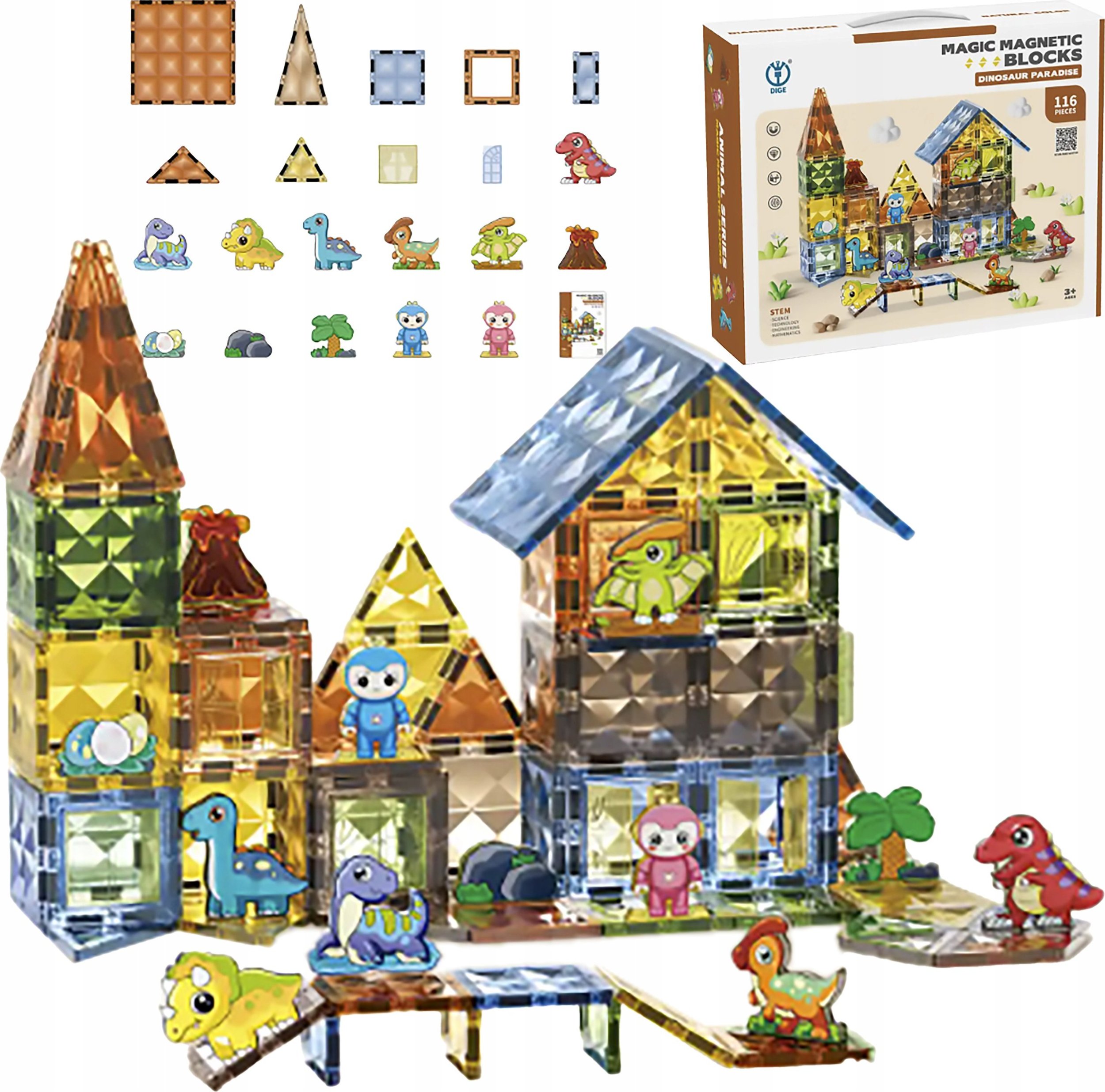 Konstrukcyjne Klocki Magnetyczne PARK DINOZAURÓW 116 El.