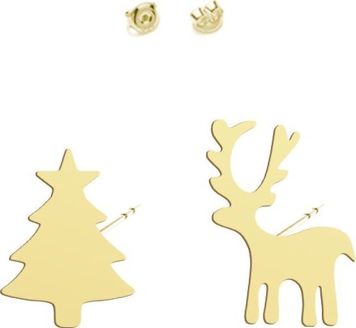 Radziszewska Jewellery Kolczyki Pozłacane Renifer i Choinka Boże Narodzenie