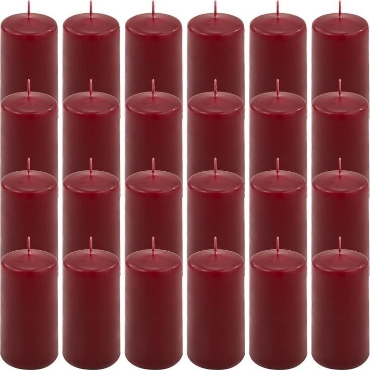 Zestaw świec filarowych, 10 cm, 5 cm, bordowy, 24 szt.