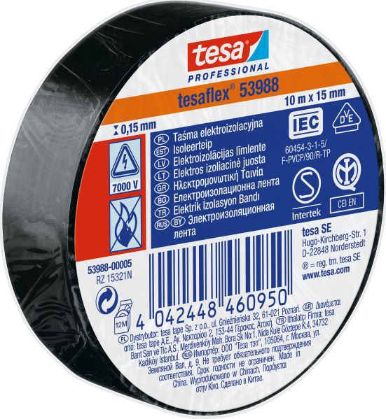 Tesa Taśma elektroizolacyjna 5000V PVC 10m 15mm czarna 53988-00005-00