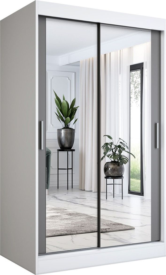 MKPOL Szafa przesuwna MODUO COMFORT 120 biała mat/antracyt z dwoma lustrami