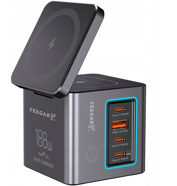 Ładowarka sieciowa USB Feegar Kombo 188W GaN3 Typ-C USB-C PD QC3.0 Indukcja