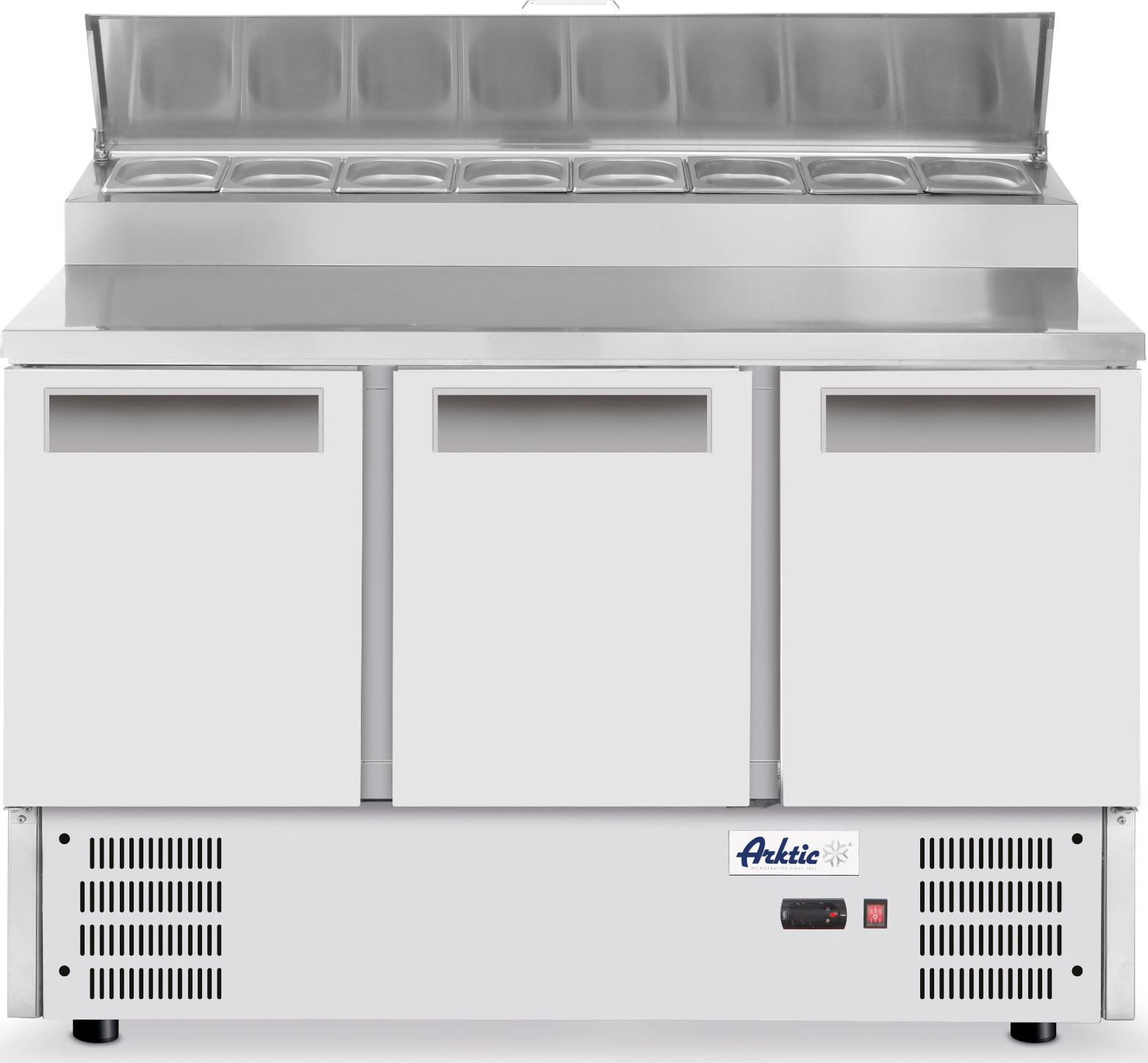 ARKTIC Stół chłodniczy sałatkowy 3-drzwiowy z nadstawą na 8x GN1/6 368 l - Hendi 236239 Stół chłodniczy sałatkowy 3-drzwiowy z nadstawą na 8x GN1/6 36