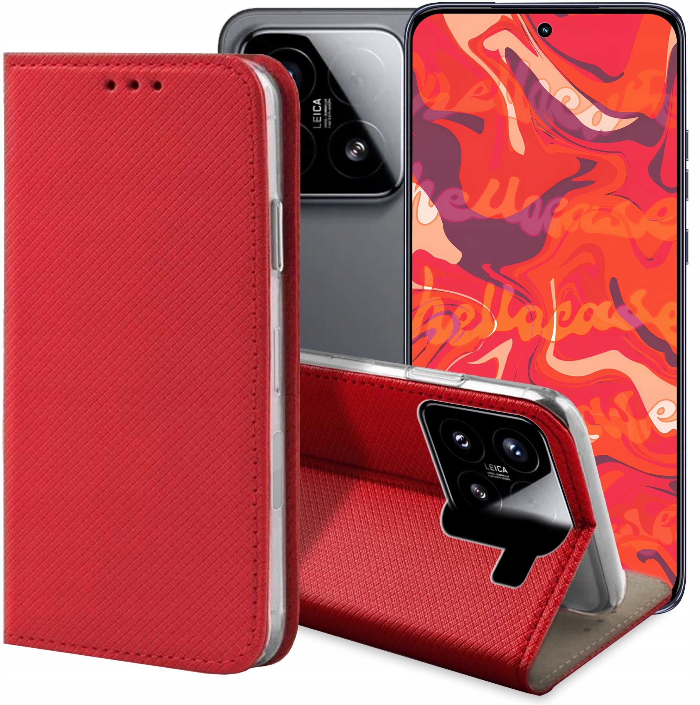 ETUI Z KLAPKĄ DO XIAOMI 15 CZERWONE ZAMYKANE MAGNETYCZNE KABURA FUTERAŁ