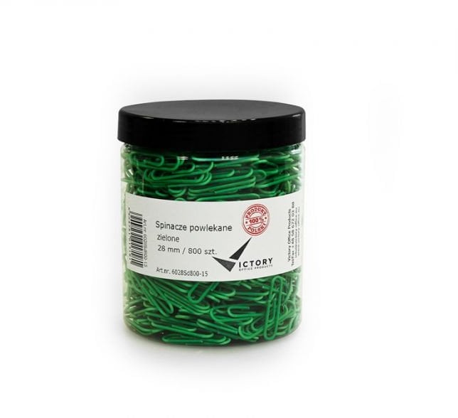 Victory Office Product SPINACZE BIUROWE VICTORY OFFICE 28MM 800 SZT. OKRĄGŁE POWLEKANE ZIELONE SŁOIK DUŻY