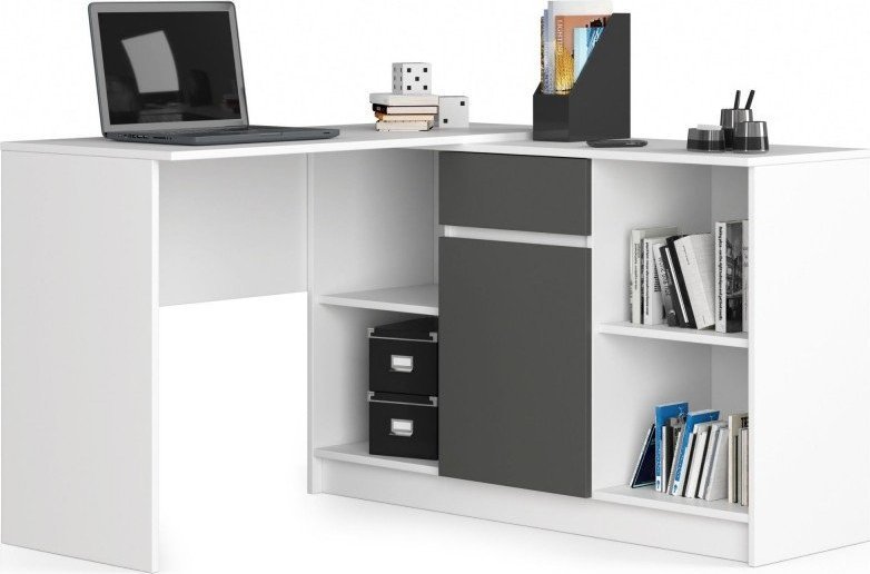 Biurko Fabryka Mebli Akord Biurko narożne zestaw B-17 - białe-grafit szary - komoda i biurko