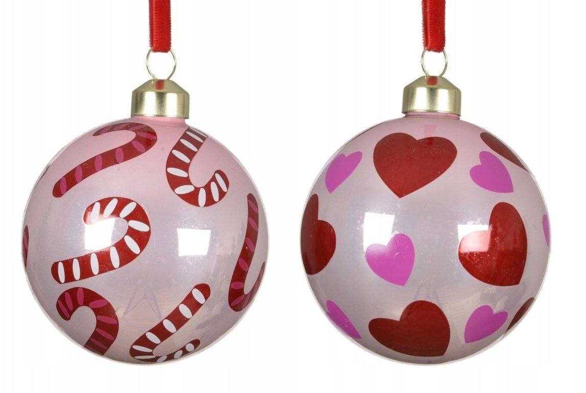 Bombka choinkowa szklana różowa lizaki serca 8 cm 1 szt.