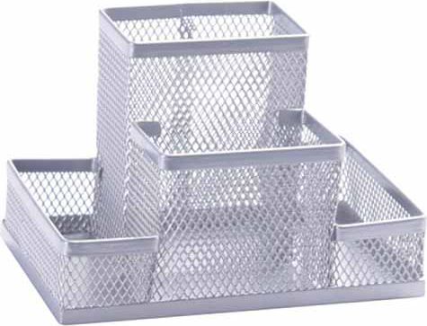 Q-Connect PRZYBORNIK NA BIURKO Q-CONNECT OFFICE SET, METALOWY, 4 KOMORY, SREBRNY KF15113