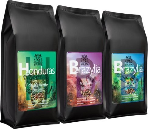 Kawa ziarnista Royal Aroma Coffee Kawa Ziarnista 500g x3 Honduras + Brazylia Santos + Mogiana 100% Arabica Świeżo Palona Royal Aroma Coffee