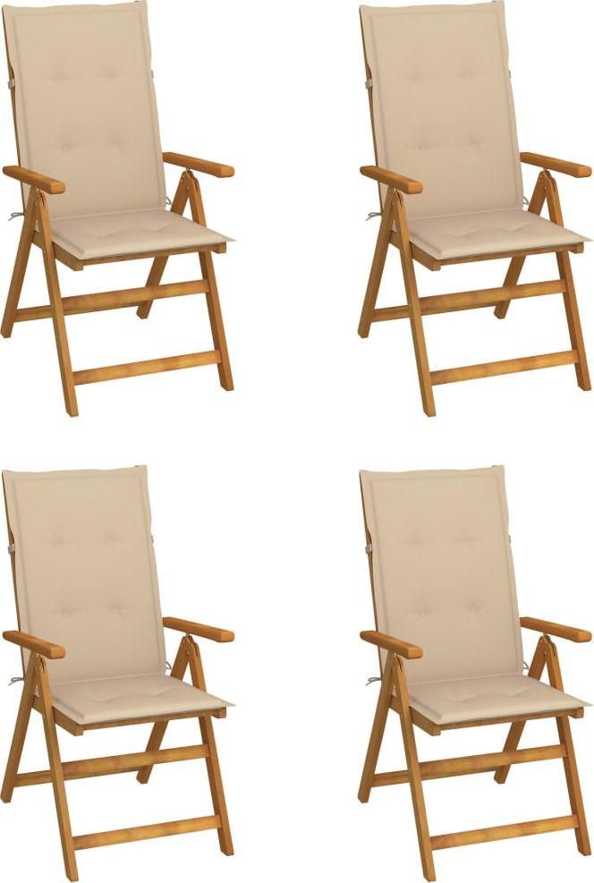 vidaXL Rozkładane krzesła ogrodowe z poduszkami, 4 szt., lita akacja