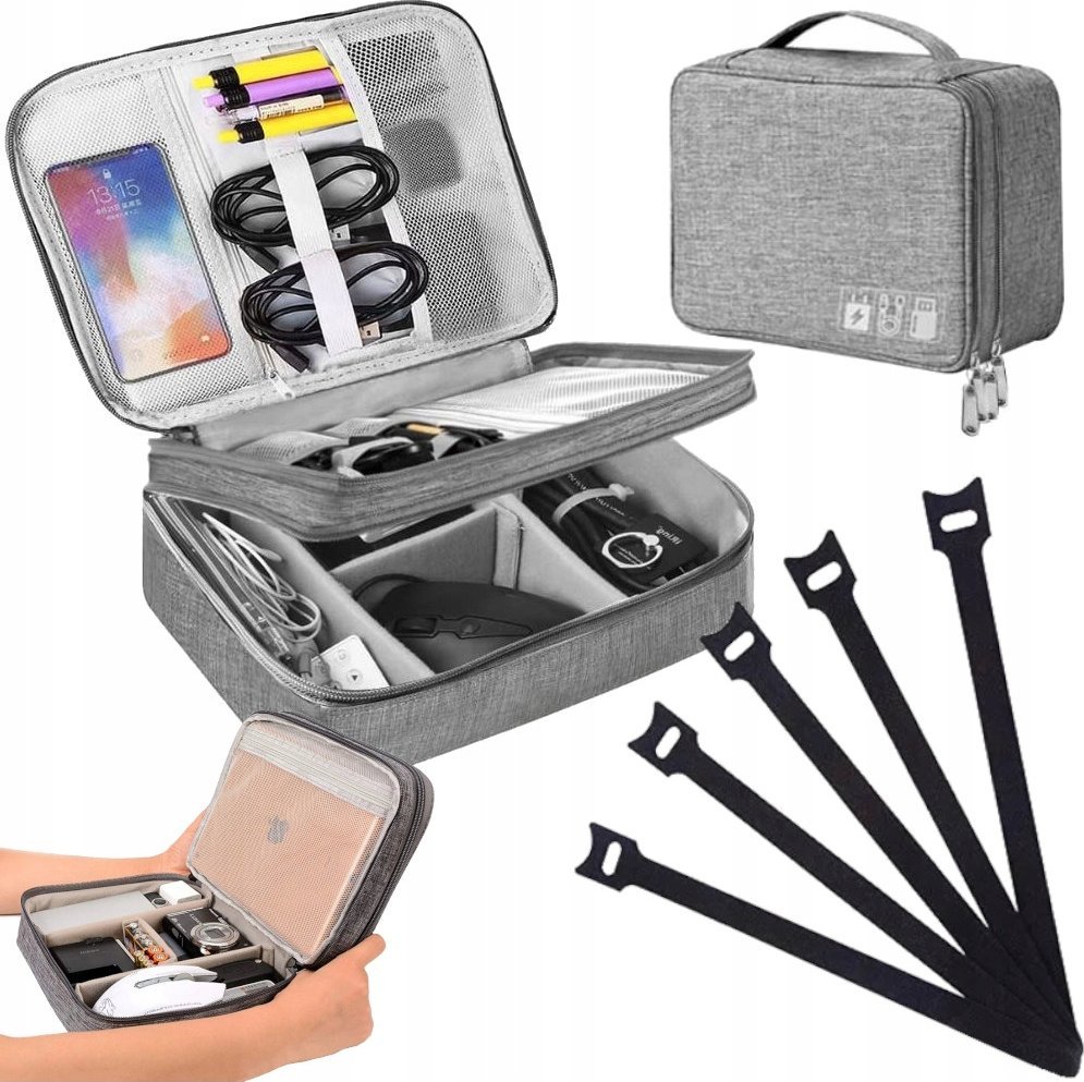 Wobell ORGANIZER PODRÓŻNY TORBA NA KABLE ŁADOWARKI AKCESORIA +5 RZEPÓW