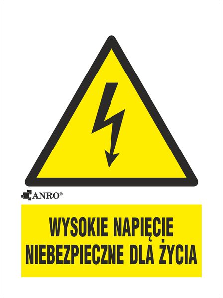 ANRO Tabliczka ostrzegawcza Wysokie napięcie niebezpieczne dla życia 52 x 74mm (3EOA/Q1/F)