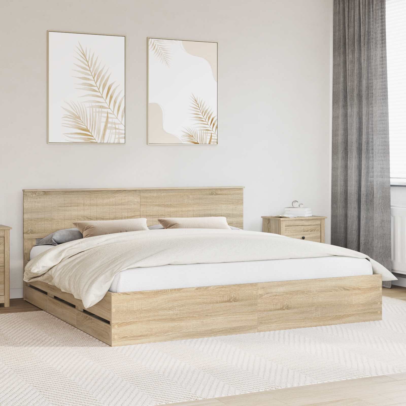 vidaXL Ramka łóżka Dąb Sonoma 200 x 200 cm Drewno inżynieryjne