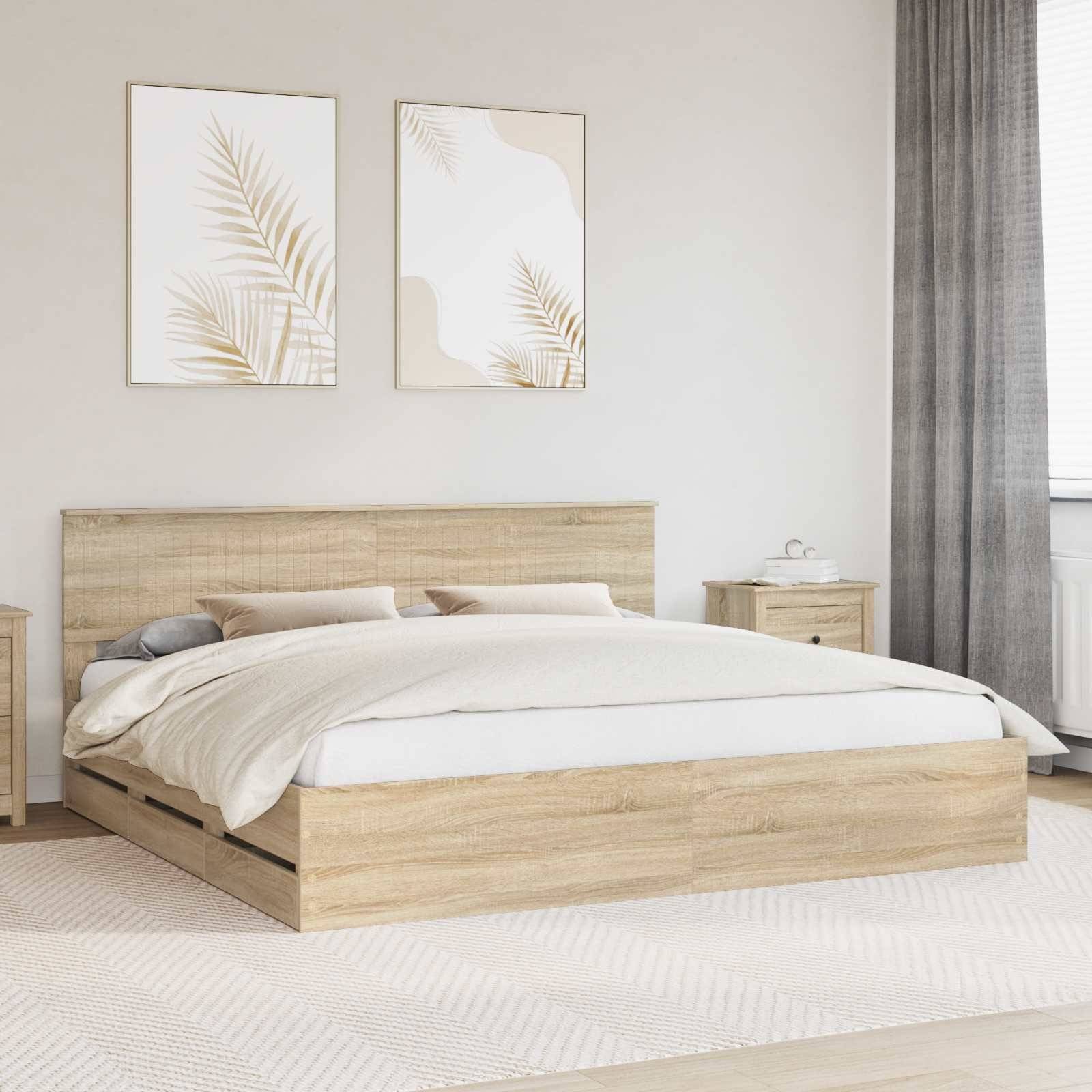 vidaXL Ramka łóżka Dąb Sonoma 200 x 200 cm Drewno inżynieryjne