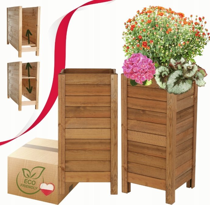 Wamar-Sosenka Brązowa drewniana doniczka na balkon RDS-7-1 Drewno Sosnowe