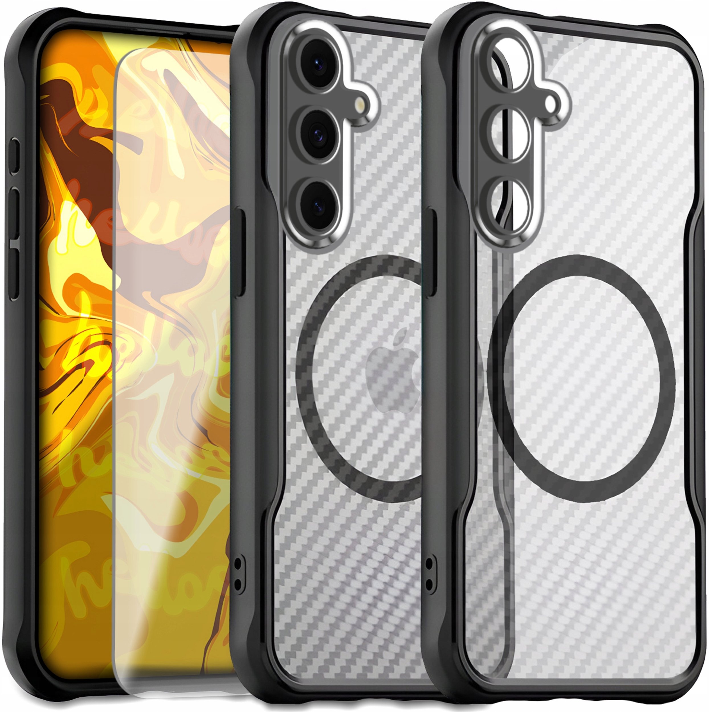 Etui Pancerne do Samsung Galaxy S24 FE (Do Magsafe, Karbon, Czarne) Szkło