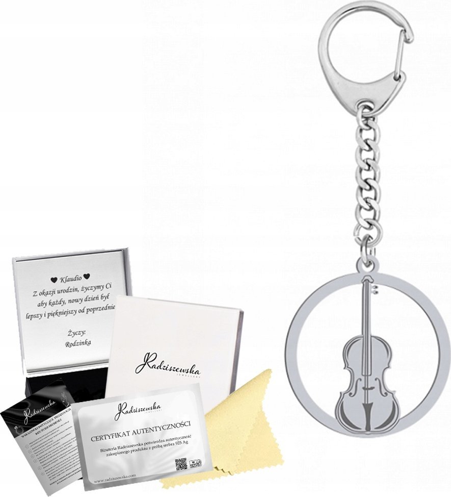 Radziszewska Jewellery Brelok do kluczy Skrzypce SREBRO 925 Prezent GRAWER DEDYKACJA GRATIS