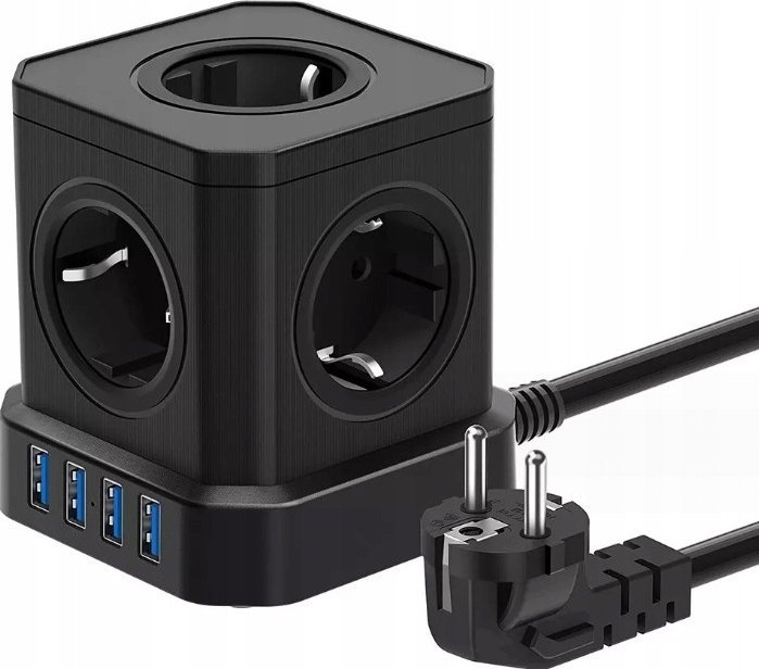 Pan i Pani Gadżet Listwa Zasilająca 9w1 Czarna 5 Gniazd 4 Usb Kostka