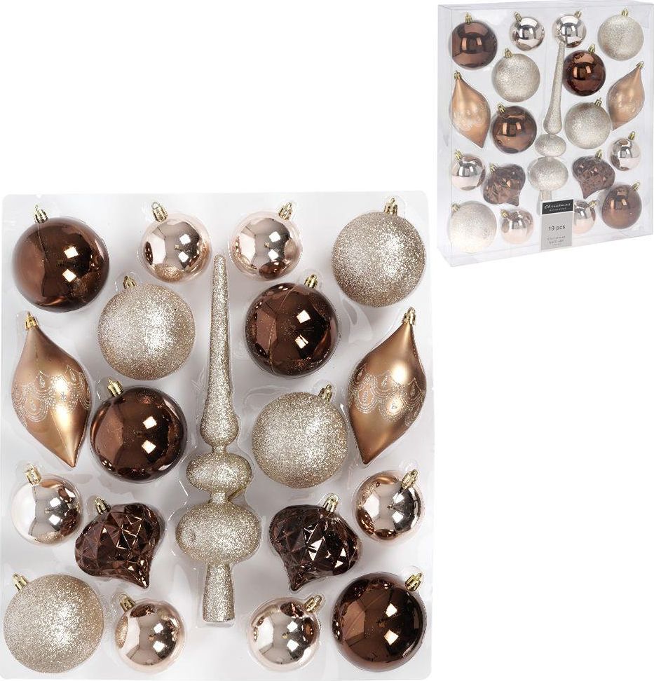 Vilde Zestaw bombek na choinkę bombki nietłukące choinkowe świąteczne złote szpic komplet 19 sztuk