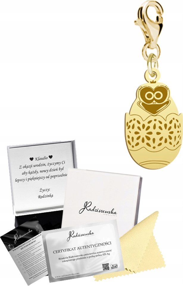 Radziszewska Jewellery Charms Złoty Kurczaczek Wielkanocny SREBRO 925 Prezent DEDYKACJA GRATIS