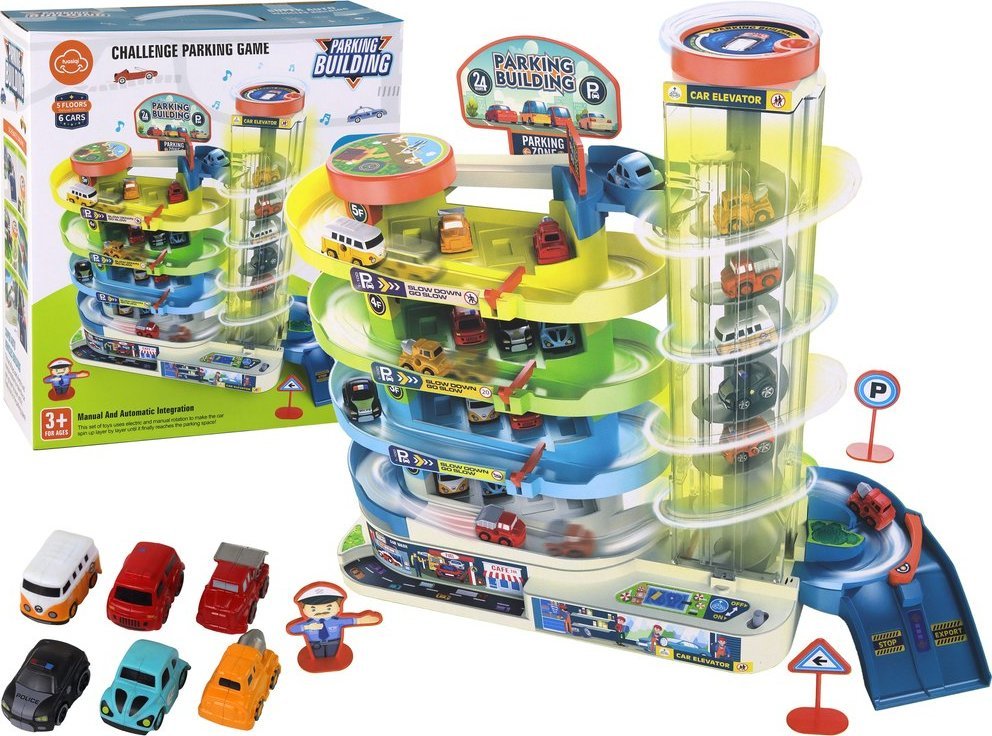 LeanToys Zestaw Interaktywny Parking Wielopoziomowy Dla Autek Światła Dźwięki