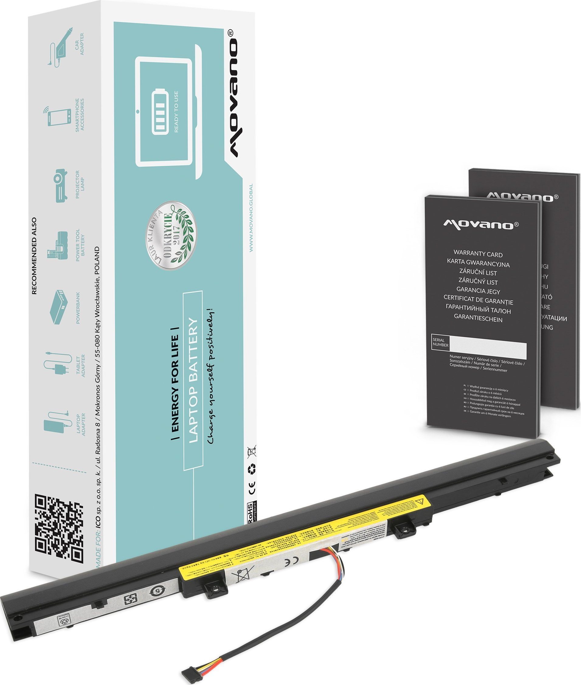 Bateria Movano Bateria L15C4A02 L15L4A02 do Lenovo V310-14ISK