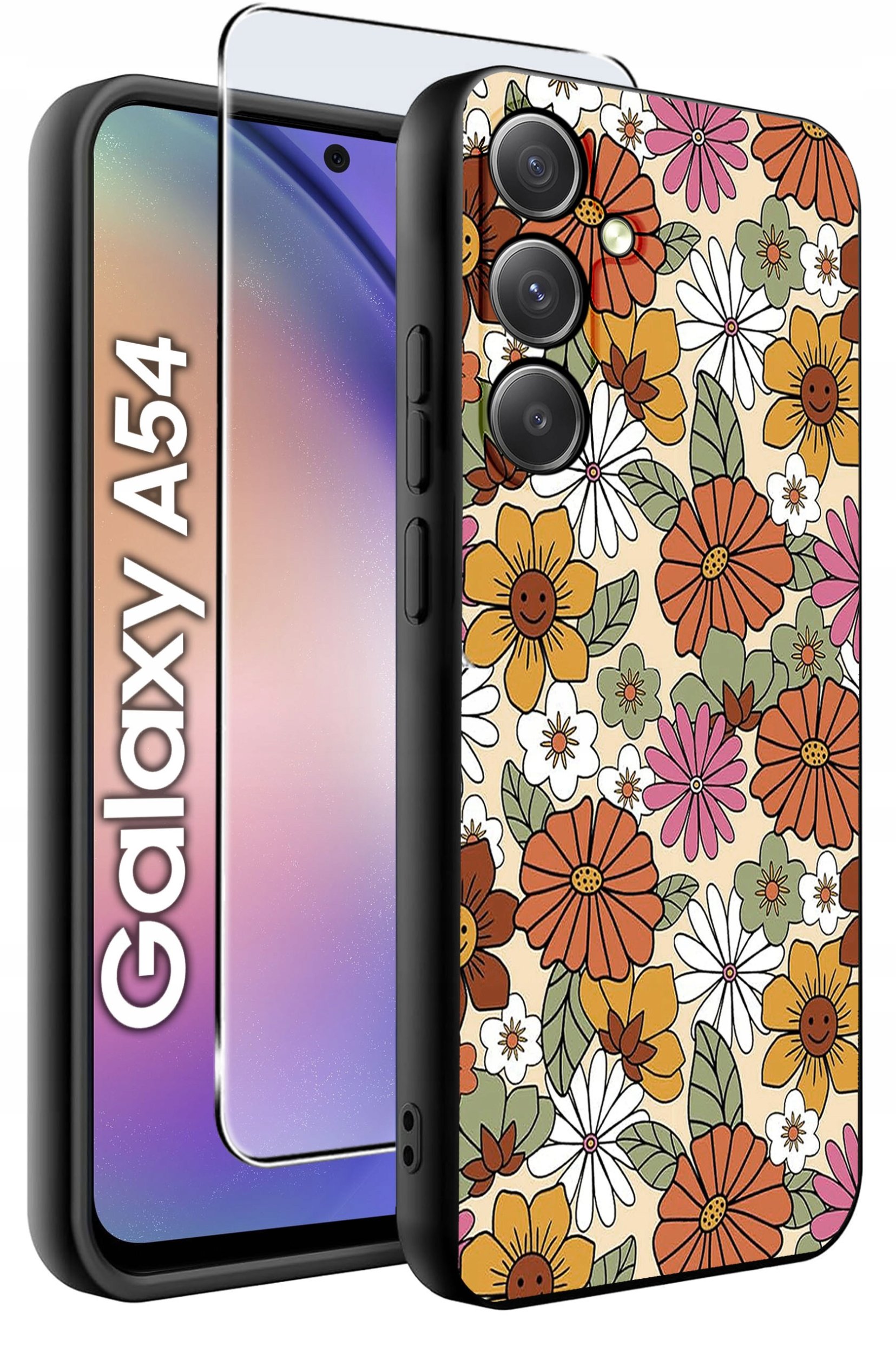 ETUI do Samsung A54 5G WZORY | SILIKONOWE MATT CASE + SZKŁO 9H