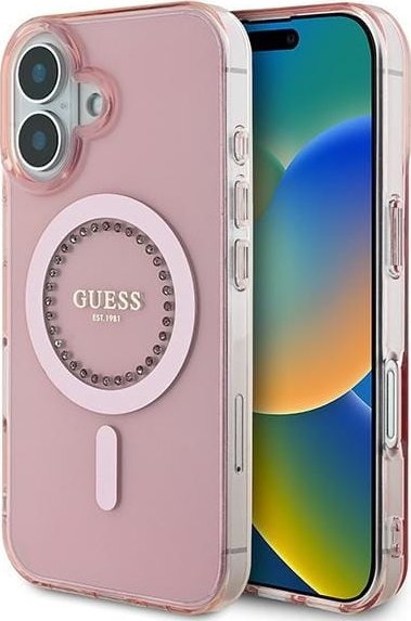 Guess Guess GUHMP16SPFTDTEP iPhone 16 6.1" różowy/pink hardcase IML Rhinestones MagSafe