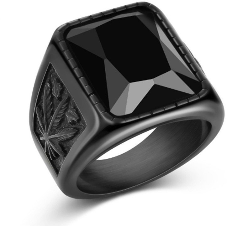 Sygnet UNISEX CZARNY GANJA Weed 316L EU22 US10