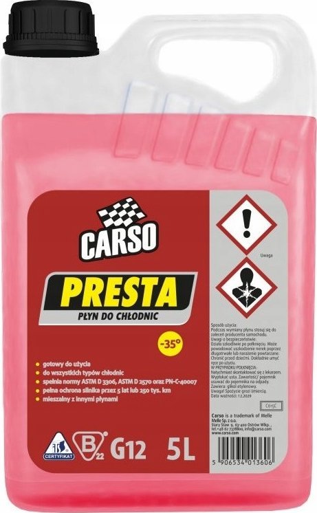 K2 PLYN DO CHLODNIC PRESTA 5L -35C CZERWONY