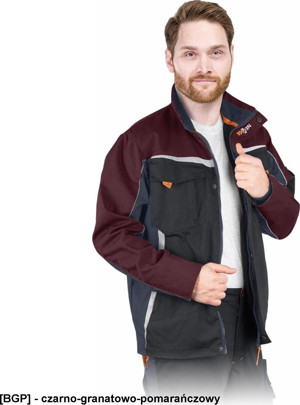 Leber&Hollman LH-NA-J - Bluza ochronna NEW AGE, materiał typu canvas, 9 kieszeni, - czarno-granatowo-pomarańczowy 3XL