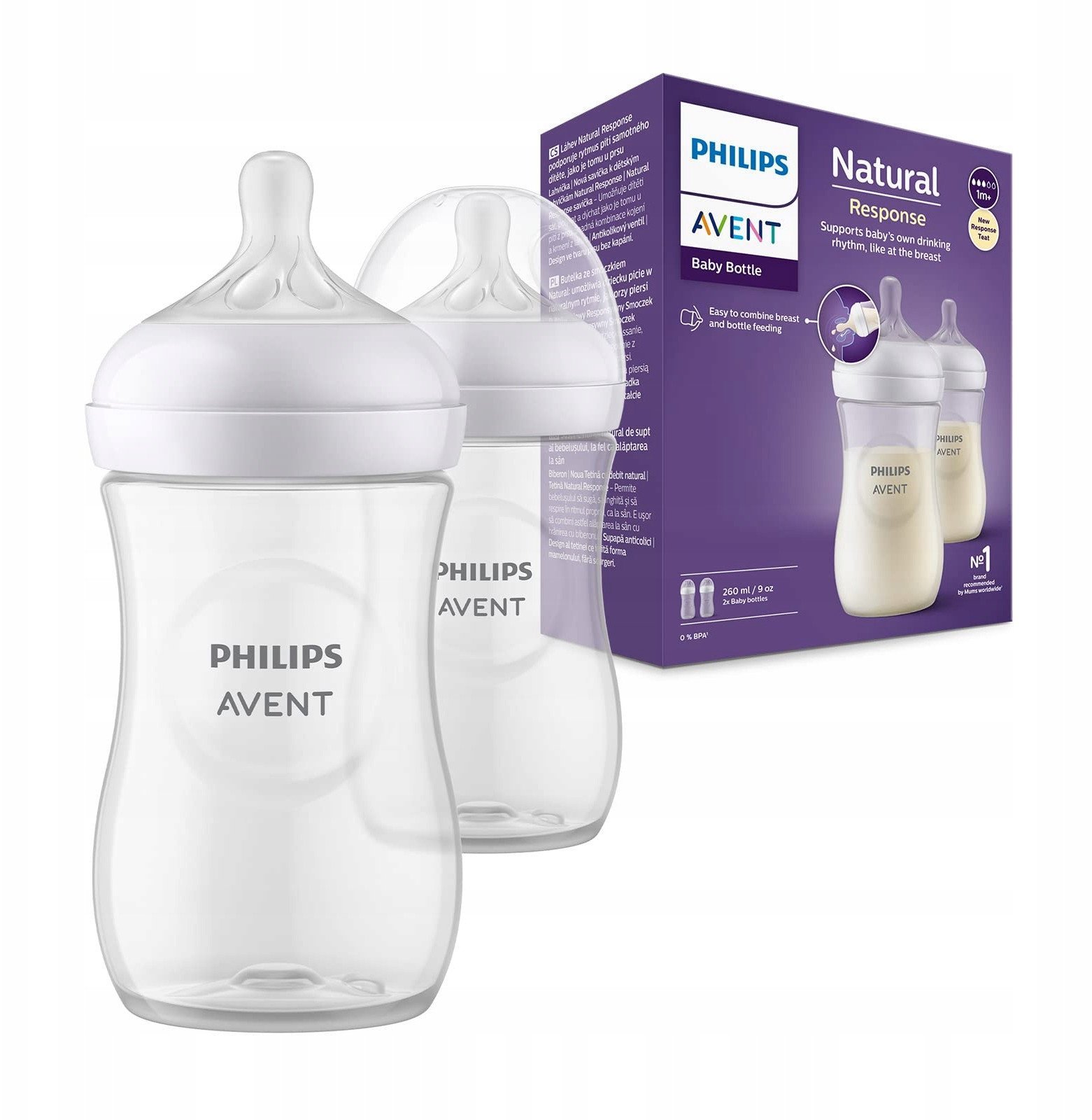 Philips AVENT Natural Response SCY903/02 9oz baby bottles - 2 pack, Transparent