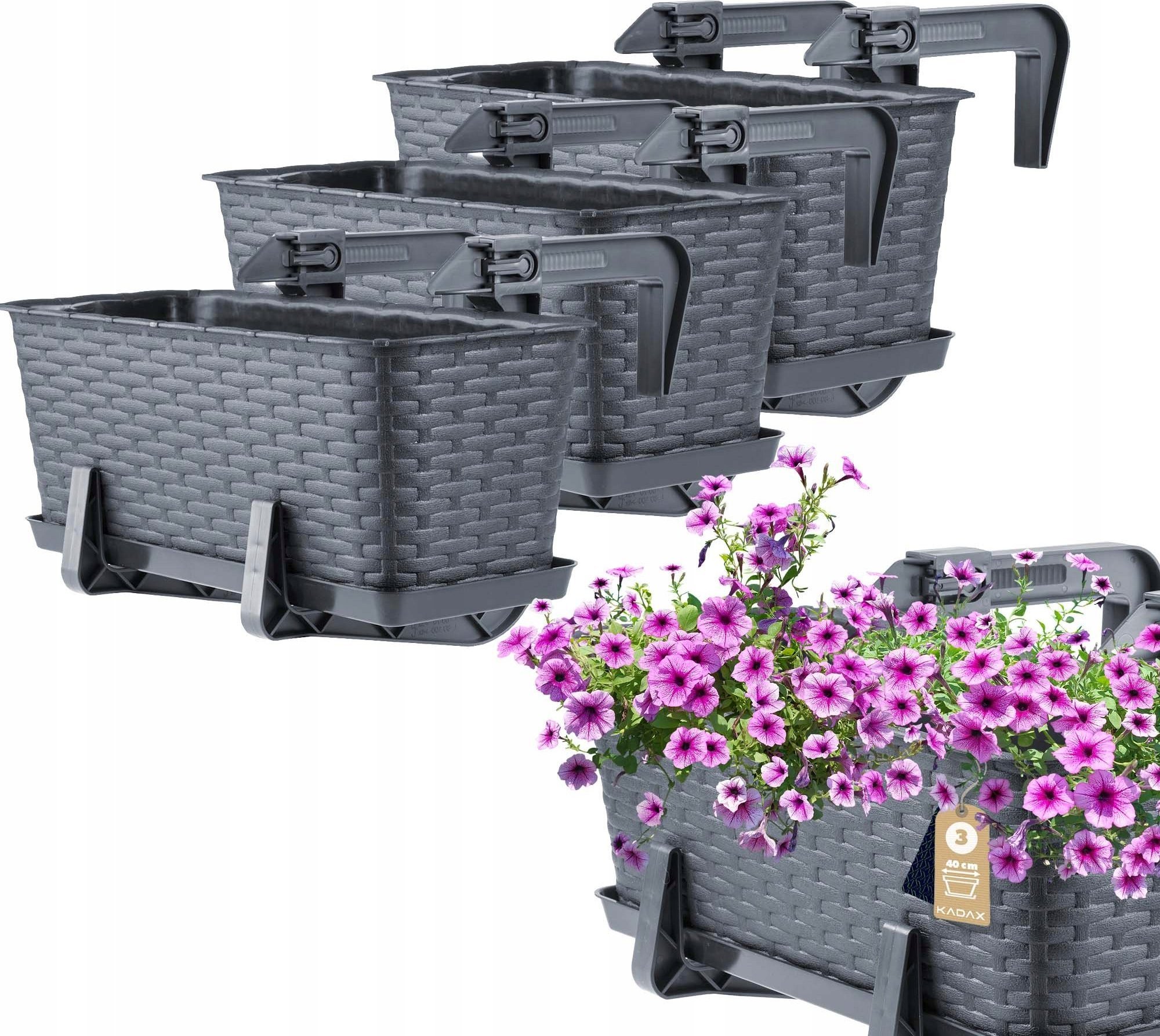 Kadax KADAX 3x Skrzynka Balkonowa Doniczka 40cm Uchwyty
