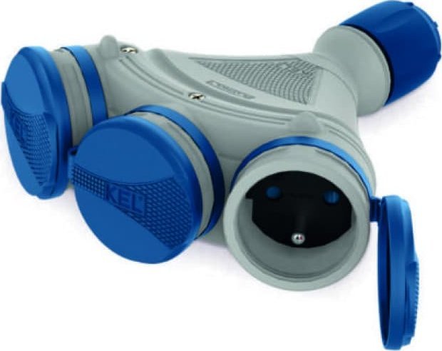 KEL Rozgałęźnik do przedłużacza 3-gniazda z/u 16A 250V IP54 szary/niebieski GN-X3/54 W-01157