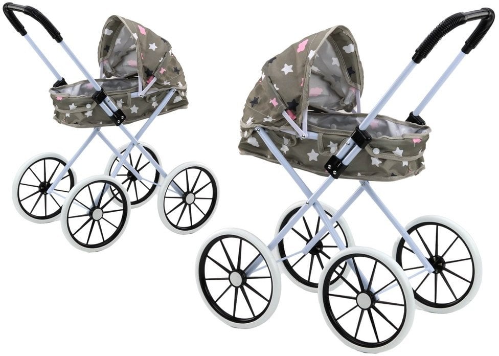 Wózek Dla Lalek Duże Koła Składany Gwiazdki Chmurki Szary 60cm LEAN Toys
