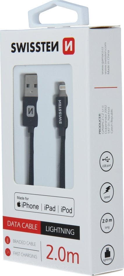 Kabel USB Swissten USB-A - Lightning 2 m Czarny (8595217455191)