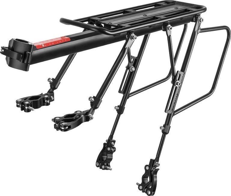 RockBros Wytrzymały bagażnik rowerowy z półką i funkcją siodełka i lampką tylną LED czarny Wytrzymały bagażnik rowerowy z półką i funkcją siodełka i l