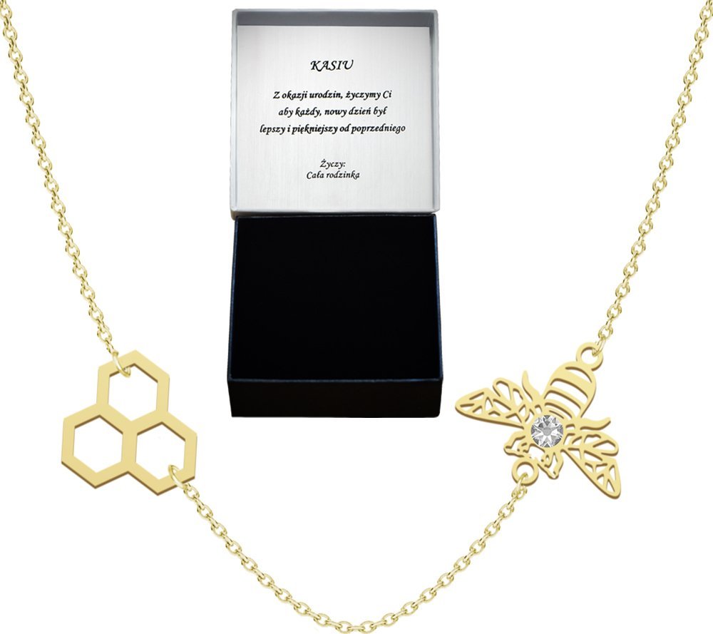 Radziszewska Jewellery Naszyjnik z Pszczołą i Plastrem Miodu srebro pozłacane