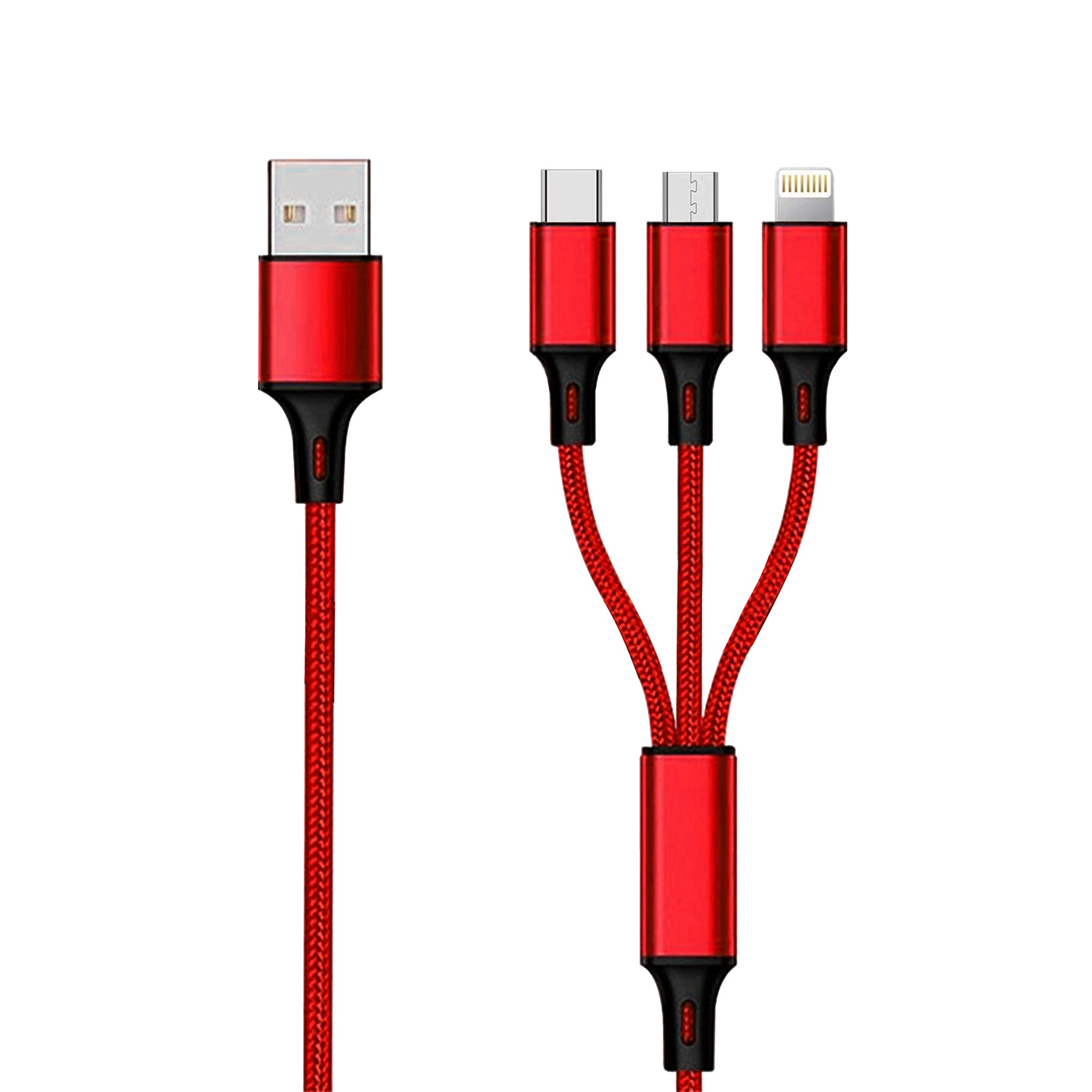 Kabel USB 2GO USB-A - USB-C + microUSB + Lightning 1.5 m Czerwony (797150)