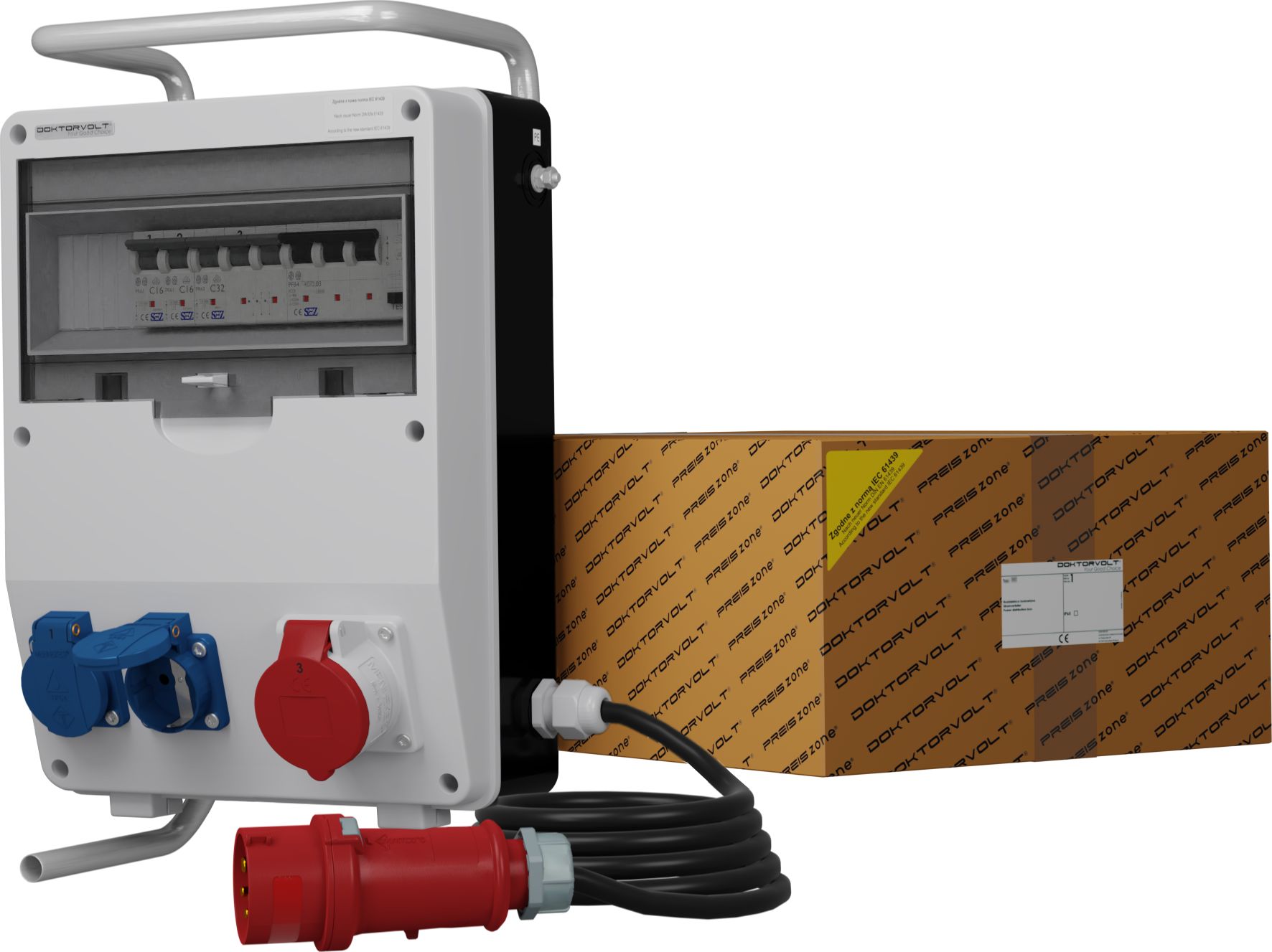 Doktorvolt Rozdzielnica budowlana na stojaku z kablem TD-S/FI SKHU 16A 2x230V Schuko 0120