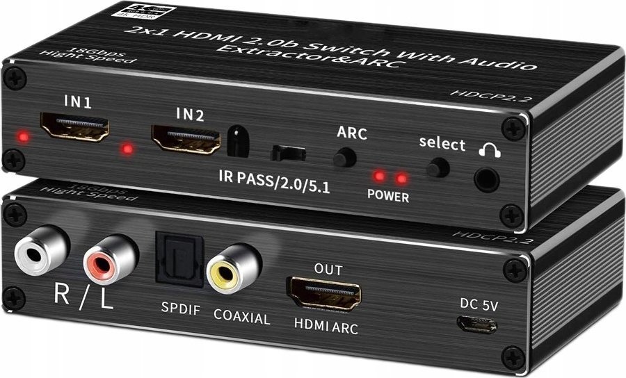 Pawonik SWITCH HDMI 2.0 2X1 ROZDZIELAC EKSTRAKTOR SPDIF 4K