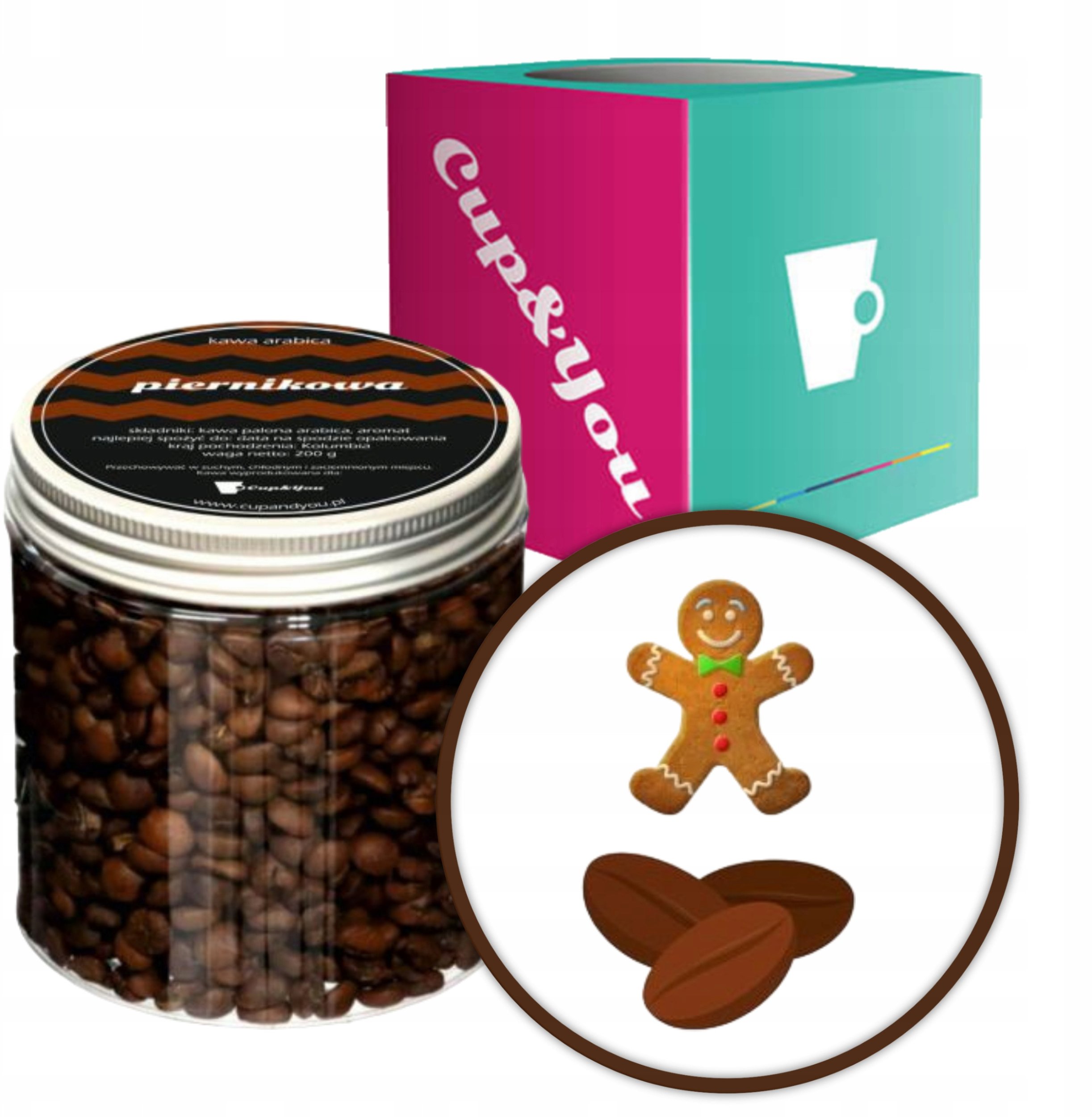 Kawa aromatyzowana smak PIERNIKOWA - KORZENNA ziarnista ARABICA 200g na prezent upominek dla kobiety mężczyzny faceta mamy taty żony męża