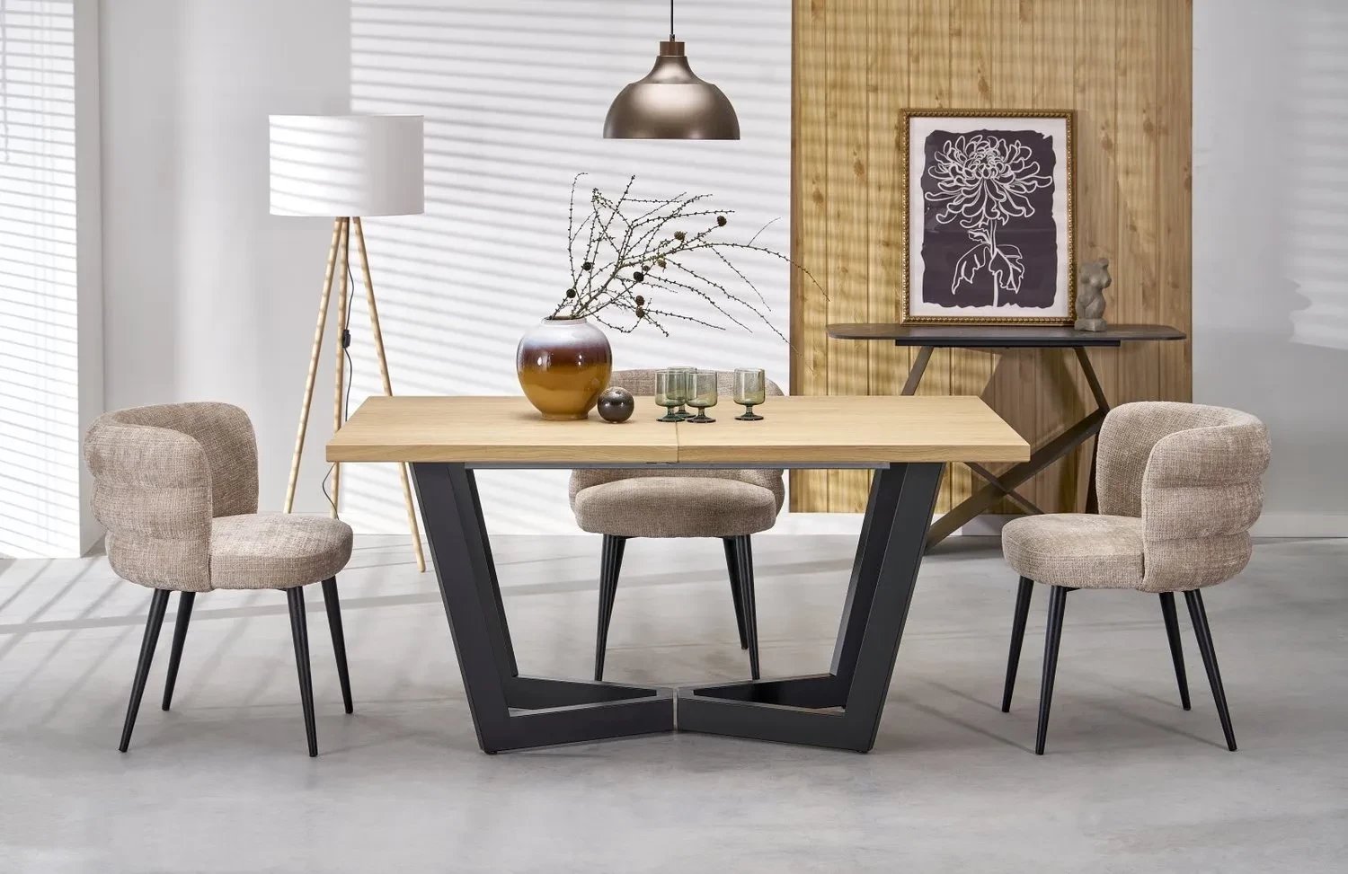 Stół rozkładany MASSIVE 2 160(250)x90 dąb naturalny/czarny HALMAR